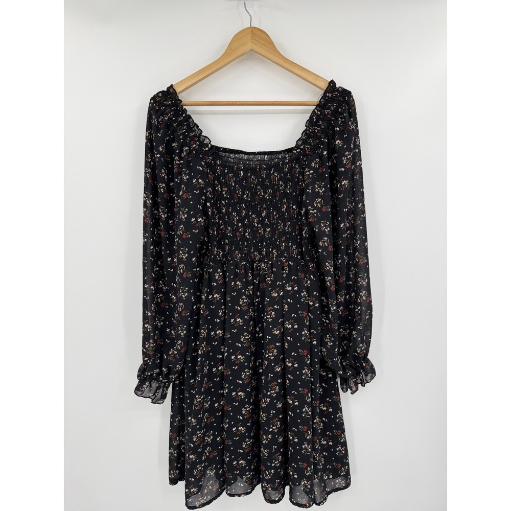 Hesperus Smocked Mini Dress Dark Floral Romantic Plus Size 2X - Picture 5 of 10